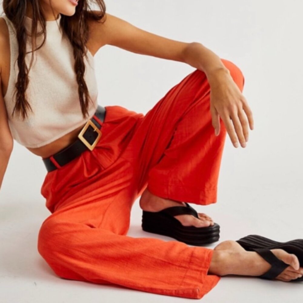 Free People Orange Wide-Leg Pants